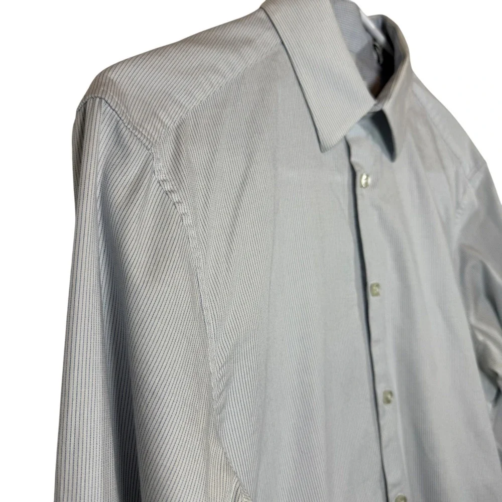 Calvin Klein Slim Fit Stretch Dress Shirt Blue Pinstripe Men's Size 15 1/2 32/33